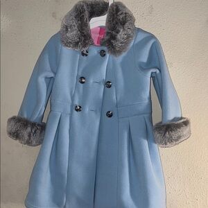 Good Lad Sky Blue Pea Coat with Charcoal Faux Fur